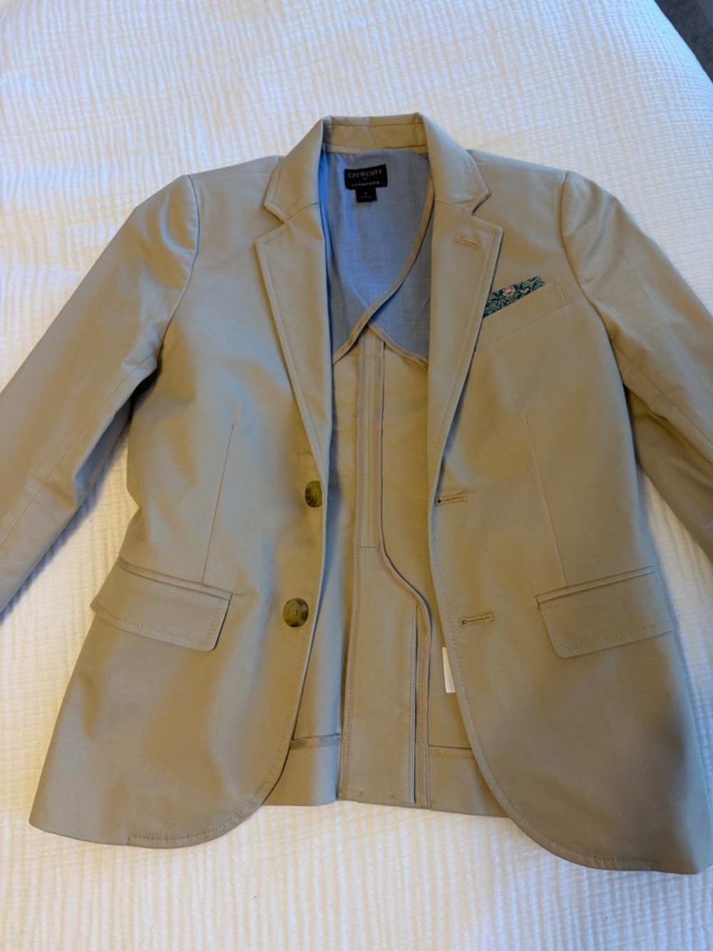 Crewcuts khaki blazer with patterned pocket square